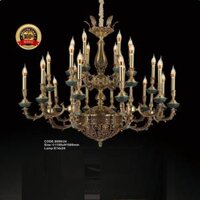 CODE: 8009/24: Đèn chùm đồng nến 24 tay - KT: Ø1100mm x H1000mm - Bóng đèn chân E14 x 24 bóng