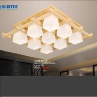 CODE: 8012-9: Đèn áp trần gỗ, chao thuỷ tinh - KT: 745mm x 7450mm x H190mm - Đèn chân E27x9 bóng
