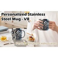 Coffee Mug for Home Engines Stainless Steel Cup Unique Handmade Engines Mug for Car Enthusiasts Large Capacity Coffee Mug