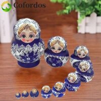 Cofordos 10 Cái / bộ Đồ Chơi Búp Bê Bằng Gỗ Matryoshka, Búp Bê Làm Tổ Nga 10 Lớp Gỗ, Quà Tặng Lễ Hội Giáng Sinh In Hoa Xanh Hoạt Hình Handmade Xếp Chồng Búp Bê Trang Trí Thủ Công