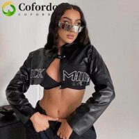 Cofordos Crop Áo Khoác Nữ, Áo Khoác Da Y2k Windbreak, Dây Kéo Thường Ngày Lên Hip Hop In Chữ Áo Khoác Xe Máy Đảng