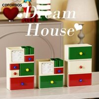 Cofordos Dopamine Hộp đựng ngăn kéo để bàn, Hộp đựng đồ gia dụng chống bụi Hộp đựng mỹ phẩm, có tay cầm Giá đựng văn phòng phẩm có thể xếp chồng lên nhau bền bỉ