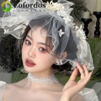 Cofordos Hoa Khăn che mặt cô dâu, Khăn che mặt cưới hoa phong cách Pháp sang trọng, Tính khí thanh lịch cổ điển Bông vải tuyn lãng mạn Mũ cô dâu Phụ kiện cô dâu