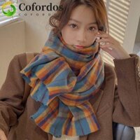 Cofordos Khăn len kẻ sọc COFORDOS, Khăn choàng Cashmere màu trơn mùa đông Khăn choàng Cashmere, Khăn quàng cổ phong cách Hàn Quốc chống gió Khăn len sang trọng Khăn choàng dài cho bé gái