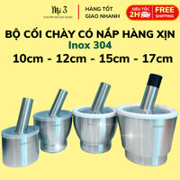 Cối Chày Inox 304 Cao Cấp, Đâm Tiêu, Giã Tỏi, Giã Cua, Có Nắp Đậy, Đế Chống Trượt, Size 10cm - 12cm - 15cm - 17cm