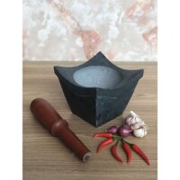 Cối Đá Xanh Nguyên Khối Mẫu 4 tai Đánh Bóng +Chày Gỗ DK15cm