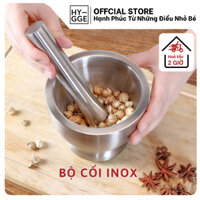 Cối Giã Tay Inox 304 Nguyên Khối Không Han Gỉ Kèm Nắp Chống Văng, Bộ Cối Chày Giã Hành Tỏi Nhà Bếp