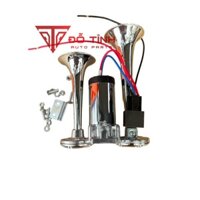 Còi hơi ô tô, xe tải điện 12v 24v. Còi sinh hơi 2 loa mạ crom cho xe không có bình hơi.