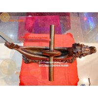 Cối Nghiền Thuốc Tay Con Lăn Đế Rồng Màu Nâu Bằng Đồng Hun Kích Thước 31x7x13cm, Nặng 1,7kg