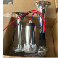 Còi sinh hơi 2 loa mạ crom trắng, Còi hơi ô tô cho xe không có bình hơi điện 12/24v.