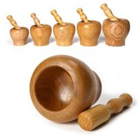 Cối và chày tỏi lớn bằng gỗ nguyên khối cho sử dụng tại nhà, máy xay thảo dược, cối gỗ, cốc thuốc cho trẻ em JUBV