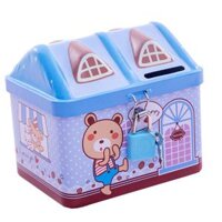 Coin Bank Cartoon Small Cash Box with Key Lock for Desktop Living Room Shelf - blue