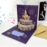 [Coisíní] Thiệp chúc mừng âm nhạc nổi sinh nhật kèm đèn nhạc Thiệp chúc mừng sinh nhật 3d Đèn bánh dập thẻ tin nhắn