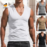 Col _ Men Vest Cổ Chữ V Màu Trơn Không Tay Polyester Mùa Hè Nam Tank Top Quần Áo Tập Gym Mặc