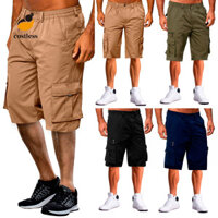 Col _ Quần Short chở hàng nam có túi gia cố Dây thắt lưng đàn hồi Quần Short tập thể dục Chân rộng Thể dục Chạy bộ ngoài trời Phòng chờ thông thường Quần ngắn