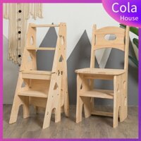 ColaHouse|Thang gỗ thông rắn, ghế thang gấp gia đình, ghế đẩu, ghế hai mục đích, bàn đạp leo núi, thang xương cá đa chức