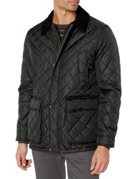 Cole Haan Men's Quilted Nylon Barn Jacket with Corduroy Details