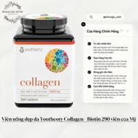 Collagen 290 viên collagen Youtheory Advanced Type 1,2&3 của Mỹ,hỗ trợ chăm sóc Da, tóc, móng.