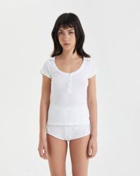 Collar Button Rib Top - White