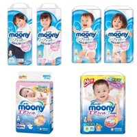 Com bo 2 bịch Bỉm Moony Xanh cộng miếng NB96/S90/M68-M64/L58-50/XL44 (tặng mặt nạ 3D hoặc giấy ướt)