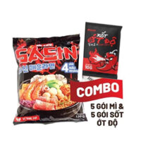 Com bo 5 gói mì cay sasin vị kim chi 120g + 5 gói ớt độ sasin