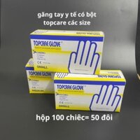 Com Bo 5 Hộp Găng Tay Y Tế Có Bột Các Size TOPCARE Nhập Khẩu Malaysia Hộp 100 Cái