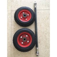 Com bo bánh xe đẩy 20cm Cơ khí nhuệ giang kèm trục 50cm, kèm ốc vít và vòng đệm