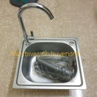Com bo chậu Rửa Chén Bát 1 hộc và vòi lạnh mạ bóng cổ bi xoay 360 bồn rửa chén đơn kích thước 37 x 42 giá sỉ