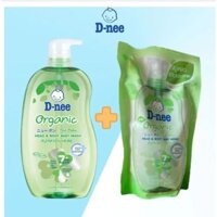 Com bo Sữa tắm gội toàn thân em bé Dnee xanh lá chai 800ml + túi 350ml