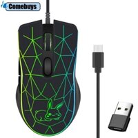 Com * Chuột chơi game có dây tắt tiếng 800-2400DPI Chuột USB Type-C 6 nút có thể điều chỉnh quang học