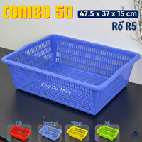 COMB0 50 CÁI Rổ nhựa chữ nhật cao size lớn 47.5x37x15 cm nhựa PP chắc chắn thành cao lớn đựng được nhiều đồ