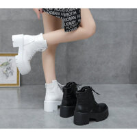 Combat boot nữ cổ ngắn thắt dây 2 MÀU ĐEN, TRẮNG đế dầy 7cm TRẺ TRUNG- HIỆN ĐẠI GBN30