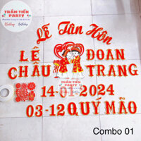 Combo 01- Bộ chữ xốp trang trí đám cưới có keo dán (Khách đặt combo xong nhắn tin shop tên lễ, tên dâu rể, ngày tháng)