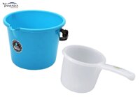 Combo 01 Xô nhựa đựng nước Yamada  01 Gáo nhựa múc nước Inomata 1300ml - Hàng nội địa Nhật Bản - Xô 5L Xanh - Gáo Trắng