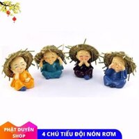 Combo 02 Bộ 4 chú tiểu đội nón rơm rất đẹp để trang trí oto - phatduyenshop