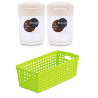 Combo 02 hộp đựng gia vị Inomata 68ml  01 rổ nhựa đựng đồ đa năng Inomata Cỡ nhỏ - Nội địa Nhật Bản - Kem - Xanh cốm