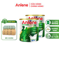 Combo 02 Sữa Bột Anlene Gold 3X Hương Vanilla Hộp thiếc 800g - Tặng bộ 2 khăn Anlene