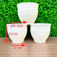 Combo 03 Chậu Mây Đan Bầu Size 26 x H22 x 16cm Màu Trắng - Chậu Trồng Cây Cao Cấp - CHẬU NHỰA Á ĐÔNG