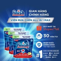 Combo 03 túi Viên Rửa Chén Bát Hương Chanh Finish Powerball All In 1 Max Lemon Sparkle 30 viên