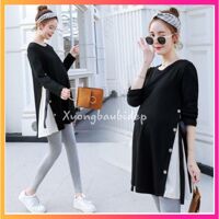 combo 1 áo bầu AD122  1 quần legging có đáp bụng 456 - Hồng 45-68kg,L 50-57kg