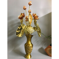 Combo 1 bó hoa sen + 1 lọ hoa dáng lộc bình bằng đồng - Đại Bái 555