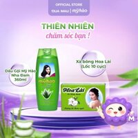 Combo 1 chai Dầu Gội Mỹ Hảo Chính Hãng 360ml - Chiết xuất Nha Đam và 1 lốc (10 cục) Xà Bông Thơm Hoa Lài Chính Hãng