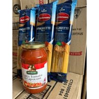 COMBO 1 CHAI SỐT TOMATO&CAPSICUM SANREMO 500gr + 5 GÓI MÌ SỢI TRÒN EURICOM 500GR - mì ý, sốt Mì Ý Spaghetti  nhập khẩu