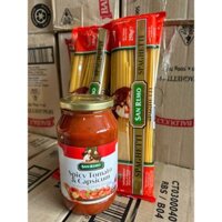 COMBO 1 CHAI SỐT TOMATO&CAPSIUM SANREMO 500gr + 5 GÓI MÌ SỢI TRÒN SANREMO 250GR - mì ý, sốt Mì Ý Spaghetti nhập khẩu