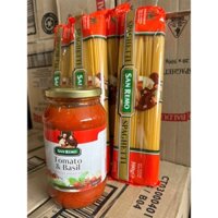 COMBO 1 CHAI TOMOTO&BASIC SANREMO 500gr + 5 GÓI MÌ SỢI TRÒN SANREMO 500GR - mì ý, sốt Mì Ý Spaghetti nhập khẩu