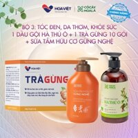 [Combo 1 dầu gội + sữa tắm + 1 trà gừng] dầu gội hà thủ ô đen tóc cỏ cây hoa lá 450g, sữa tắm 500g, trà gừng hộp 10 gói