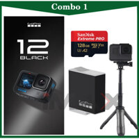 Combo 1: GoPro Hero 12 Black chính hãng + Thẻ nhớ Sandisk 128GB + pin Enduro + Gậy Shorty