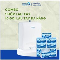 Combo 1 hộp đựng giấy lau tay Roto RT8038A màu trắng gắn tường & 10 gói khăn giấy lau tay RT20-2