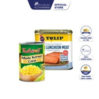 COMBO 1 Hộp Thịt Heo Hộp Tulip 40% Giảm Mặn 340g + 1 Hộp Bắp Hạt Đóng Hộp Taste-T 420g