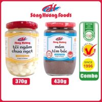 Combo 1 Hũ Tỏi Ngâm Chua Ngọt 370g + 1 Hũ Mắm Tôm Bắc 430g Sông Hương Foods - Ăn kèm bún đậu, chấm trái cây